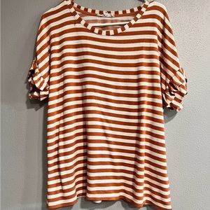 Orange and White Striped Tee with Frilly Sleeves